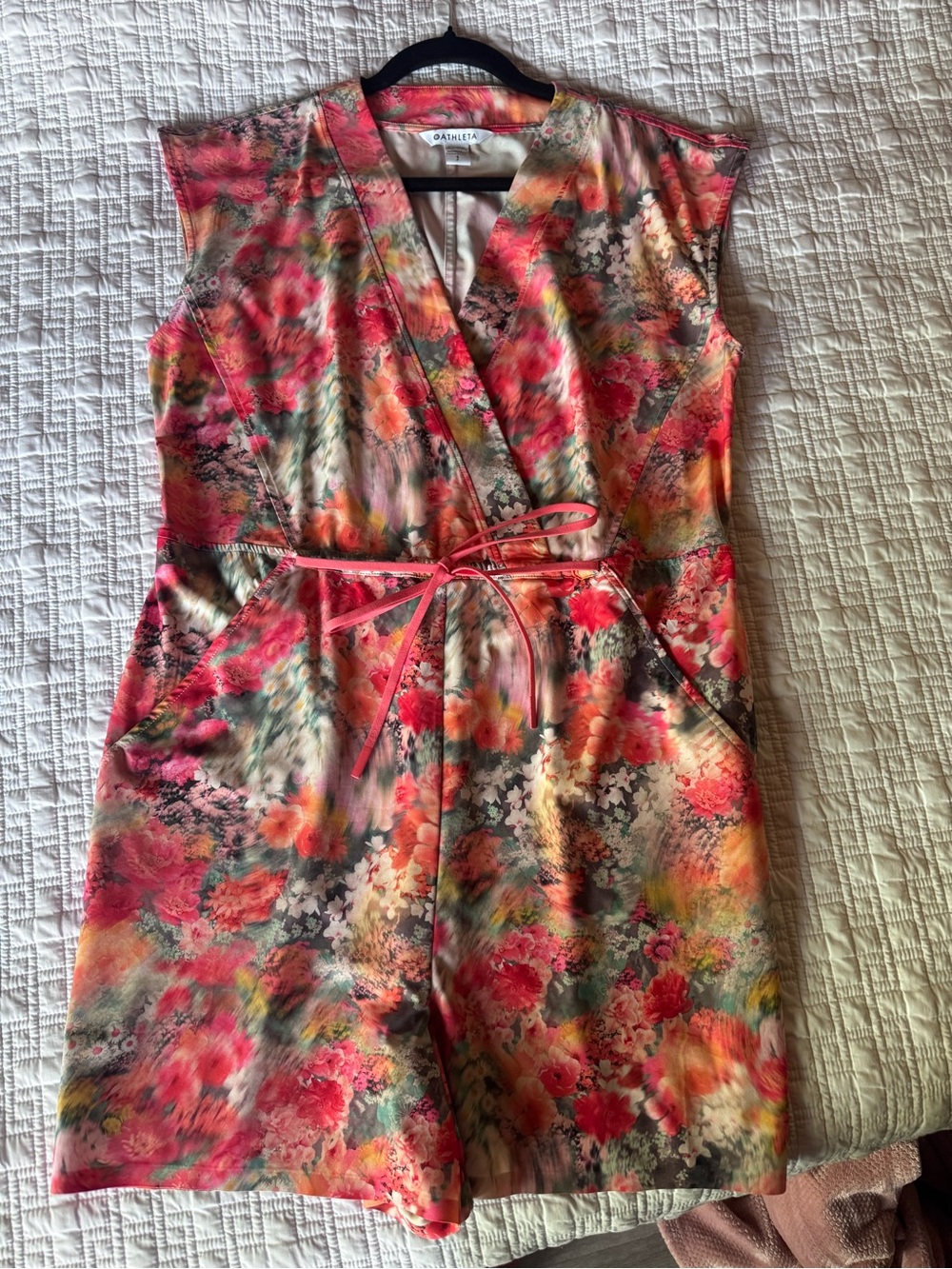 Athleta Coral Pink Floral Wrap Romper/Shorts